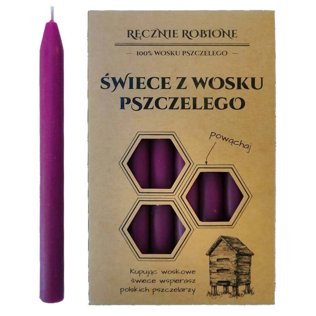 Świece intencyjne 14cm z wosku pszczelego FIOLETOWE - 7szt. w pudełku