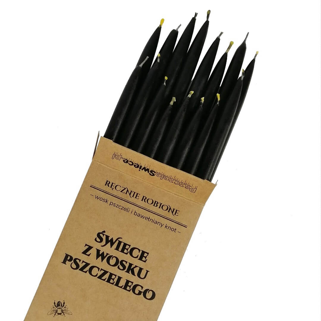 Cienkie świece rytualne 19cm CZARNE- 16szt. w pudełku