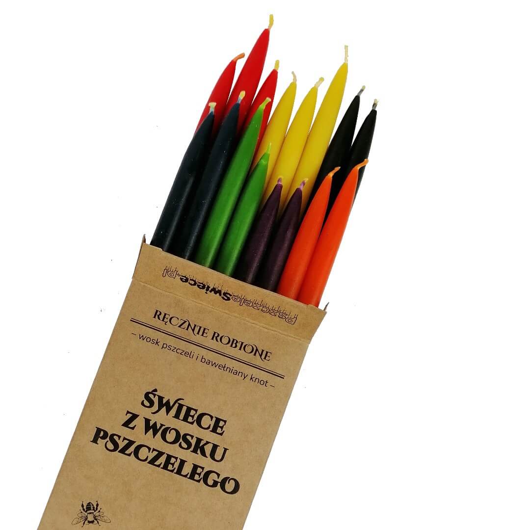 Cienkie świece rytualne 19cm 7 KOLORÓW - 16szt. w pudełku