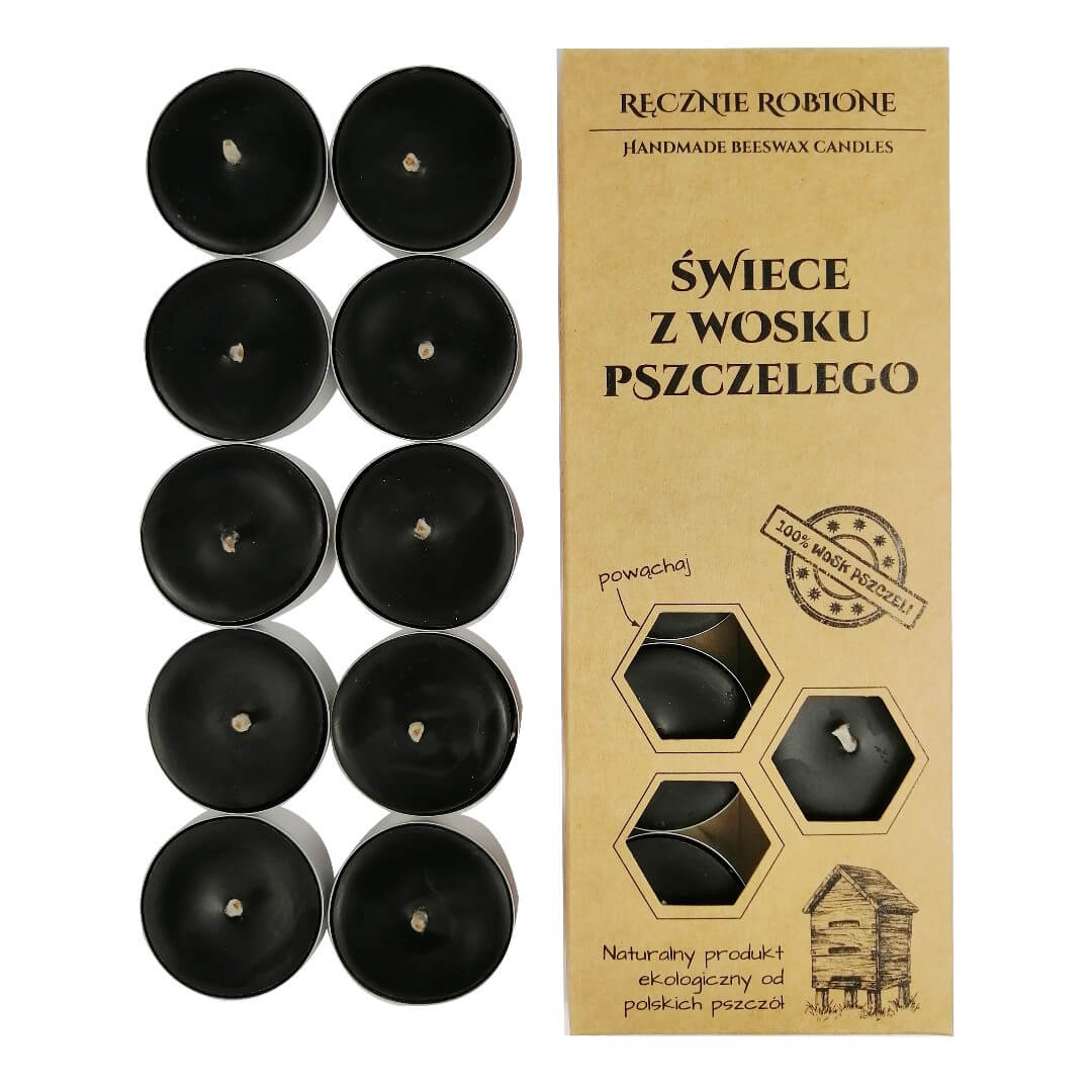 Czarne podgrzewacze 10szt w pudełku - tealighty z wosku pszczelego